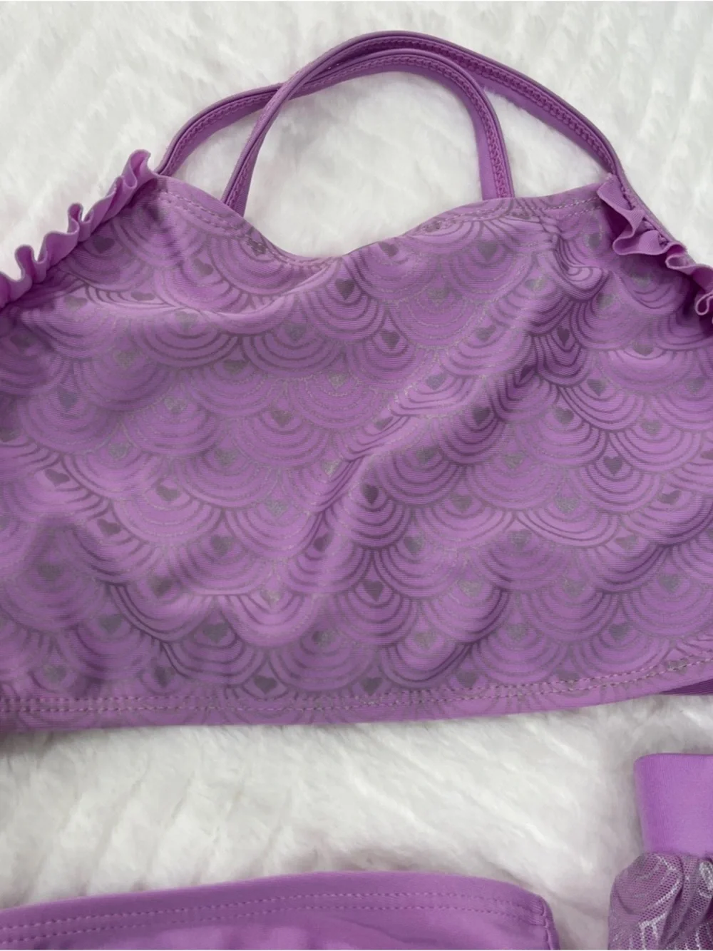Lilac Girls 3-Piece Swim Set Purple Bikini Top Bottom Skirt medium cat & Jack